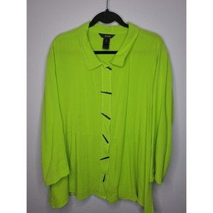 Ali Miles Women’s Plus Size 2XL Lime Green Top Blouse Button Down Shirt